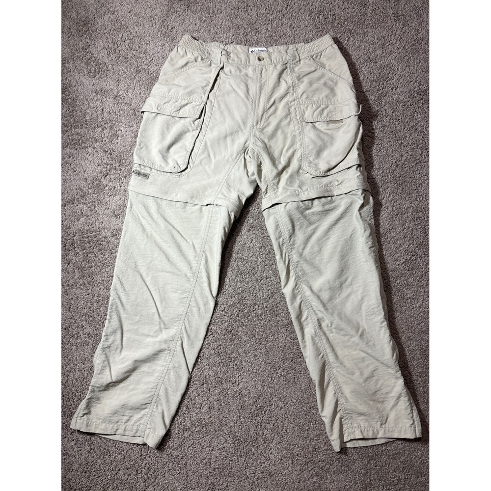 Columbia Mens Convertible Cargo Pants Khaki Tan Hiking Zip Off Shorts TM8250‎ L